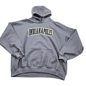 Indianapolis Hoodie Mens XL Gray Graphic Heavy Blend Fleece Pullover Gildan